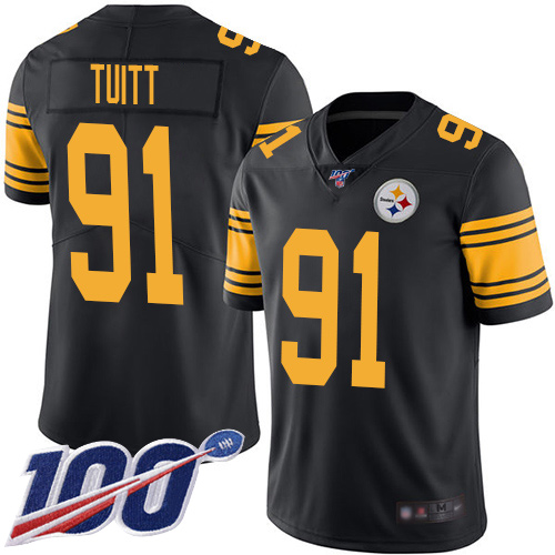 Youth Pittsburgh Steelers Football #91 Limited Black Stephon Tuitt 100th Season Rush Vapor Untouchable Nike NFL Jersey->youth nfl jersey->Youth Jersey